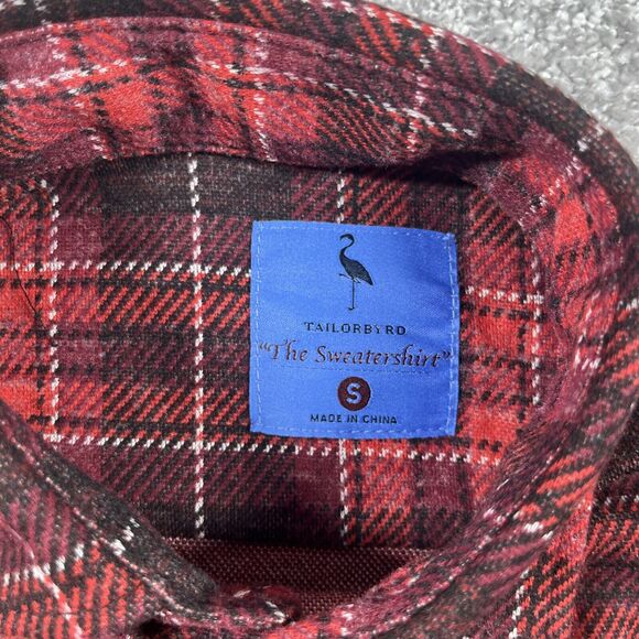 Tailor Byrd Shirt Mens Small Sweatershirt Flannel Button Up Plaid Pocket Red NWT - Picture 3 of 16